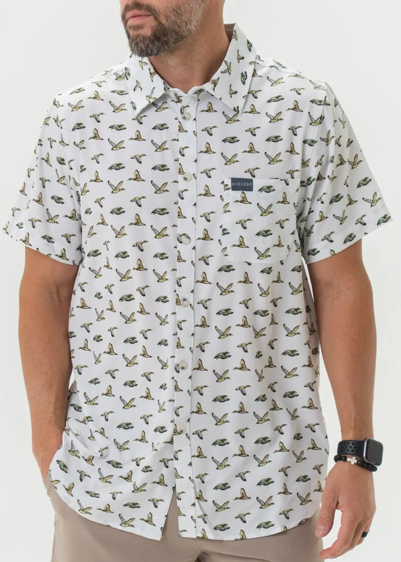 Burlebo Burlebo Performance Button Up Flying Mallard Ducks