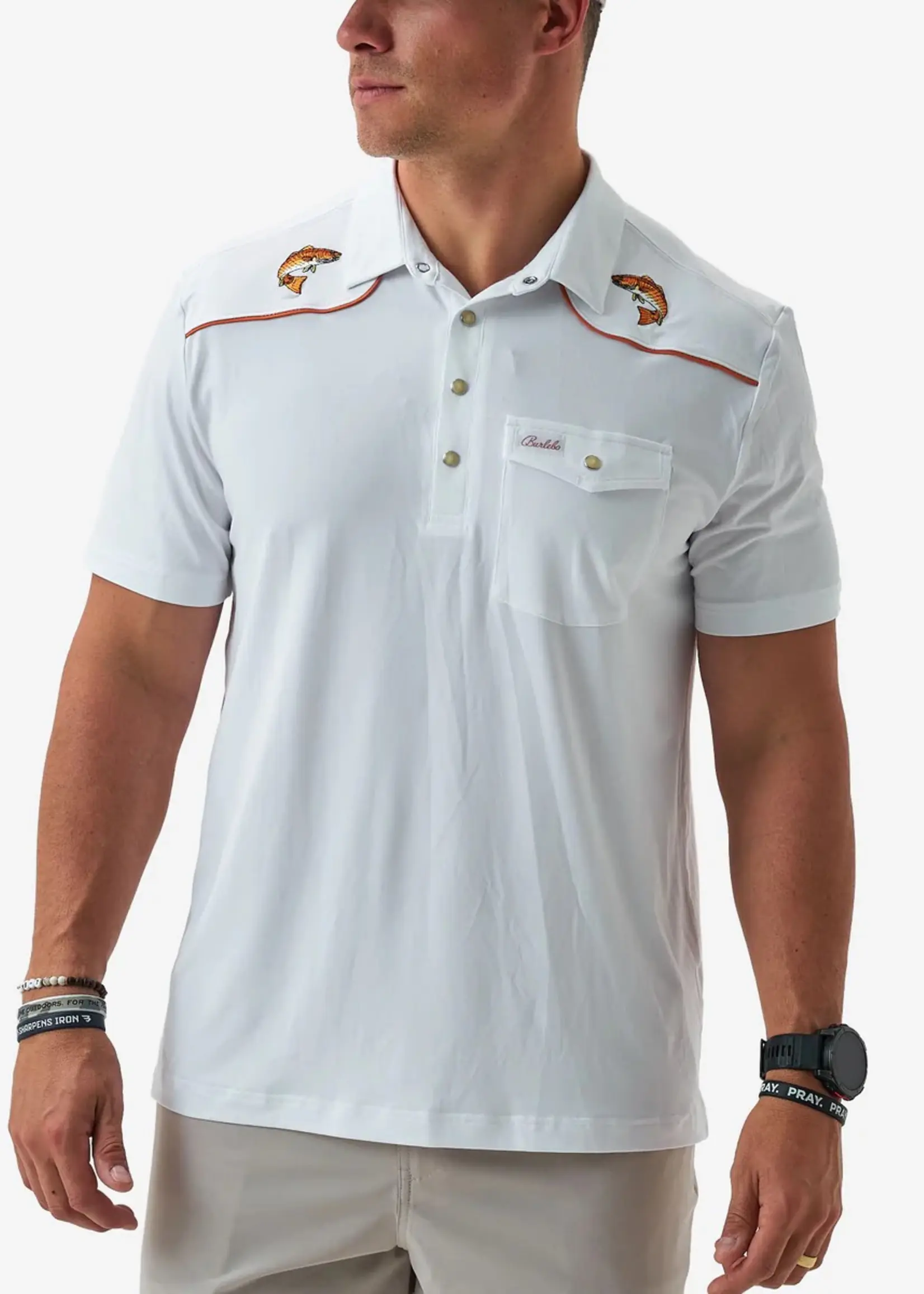 Burlebo Burlebo Pearl Snap Performance Polo Redfish