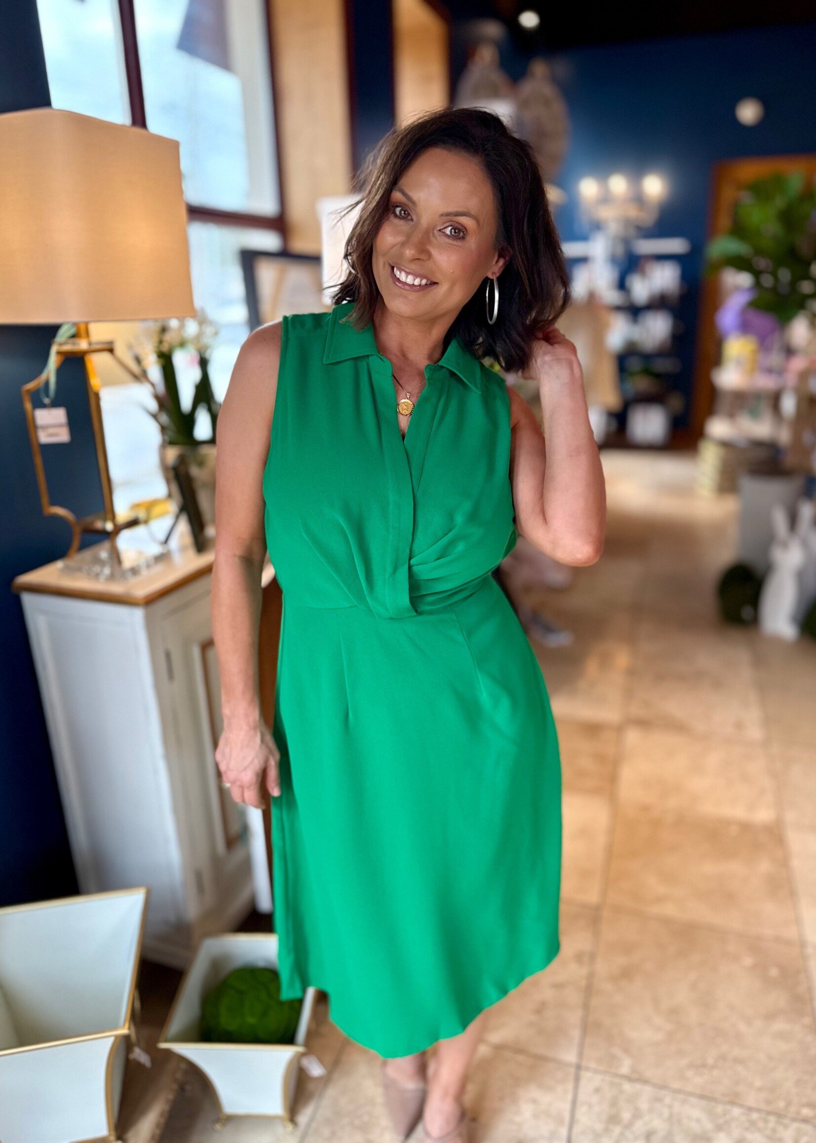 TCEC Green V-Neck Collared Dress