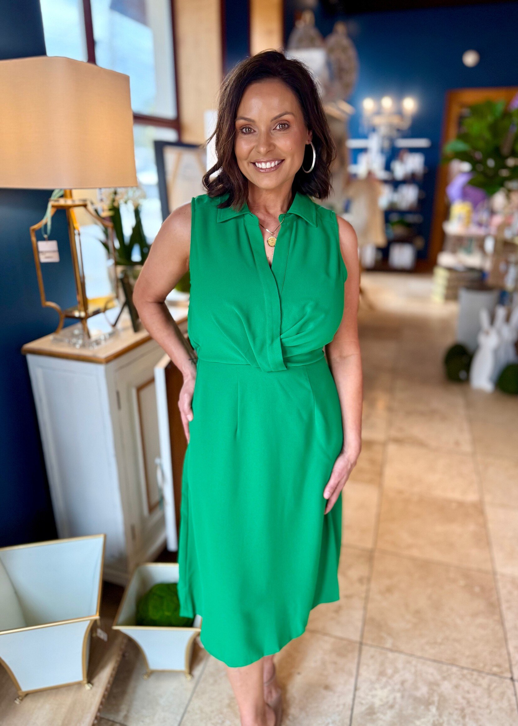 TCEC Green V-Neck Collared Dress