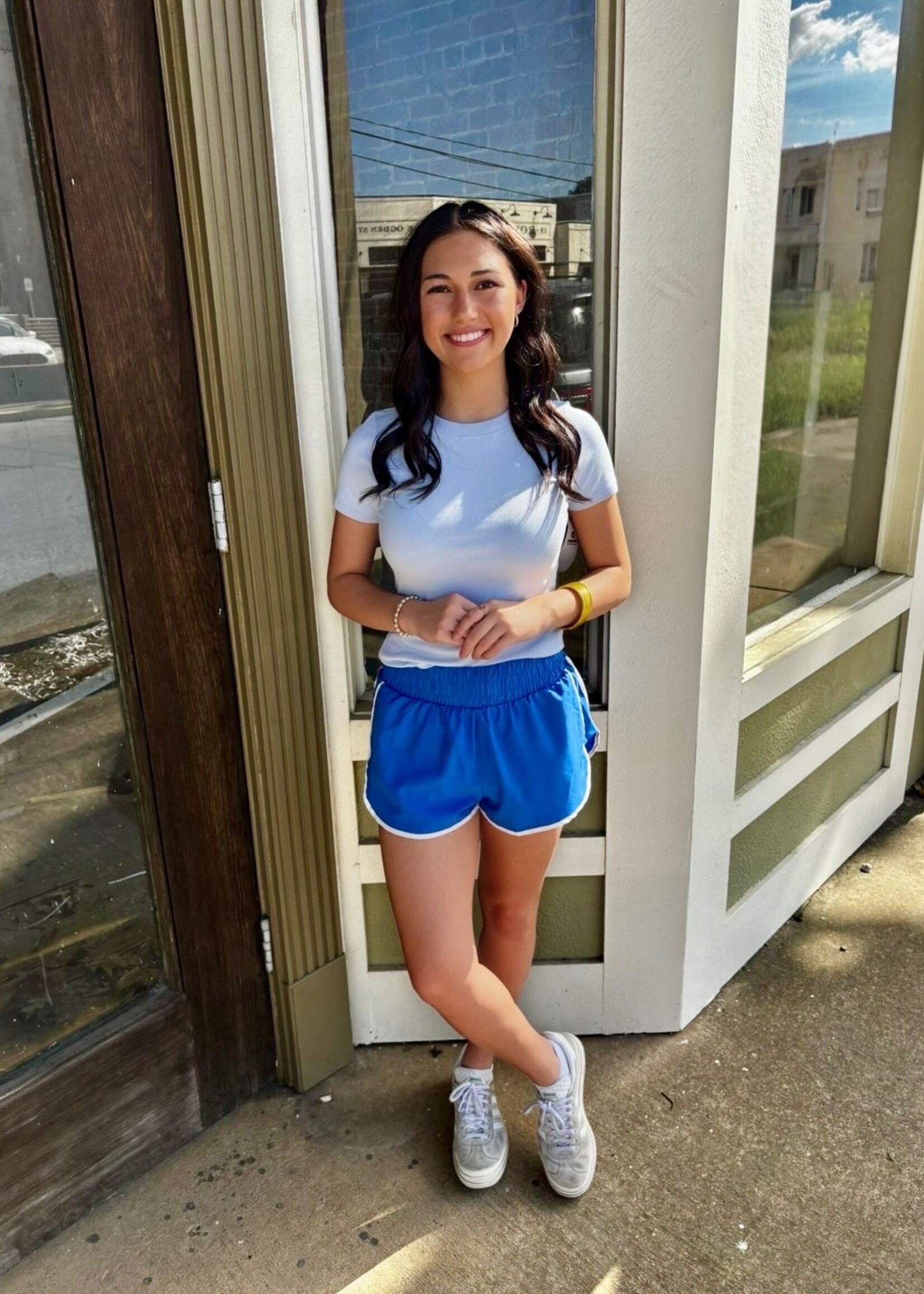 mono b Light Blue Short Sleeved Micro Ribbed Top