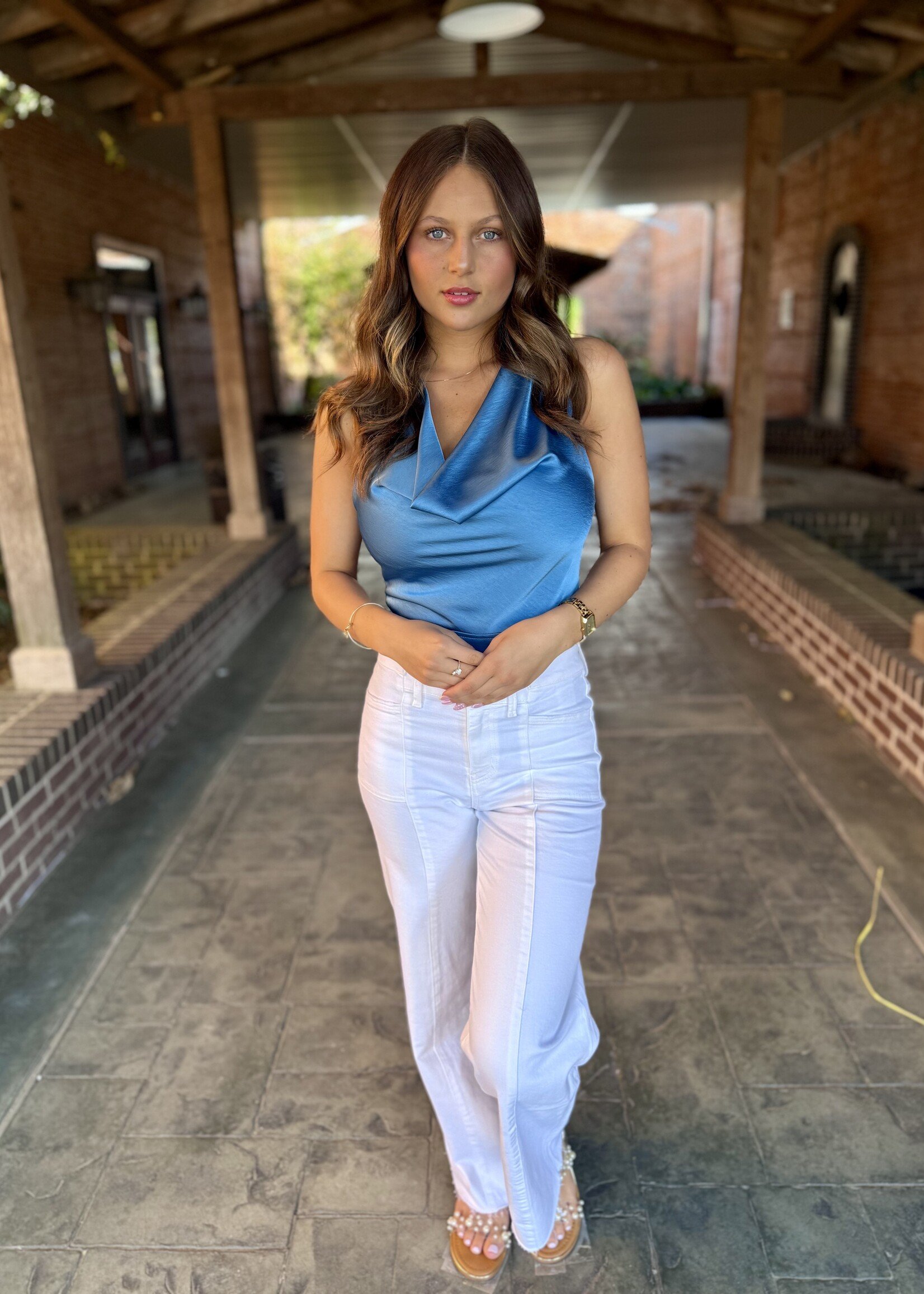 Vervet Optic White High Rise Stacked Waistband Wide Jeans