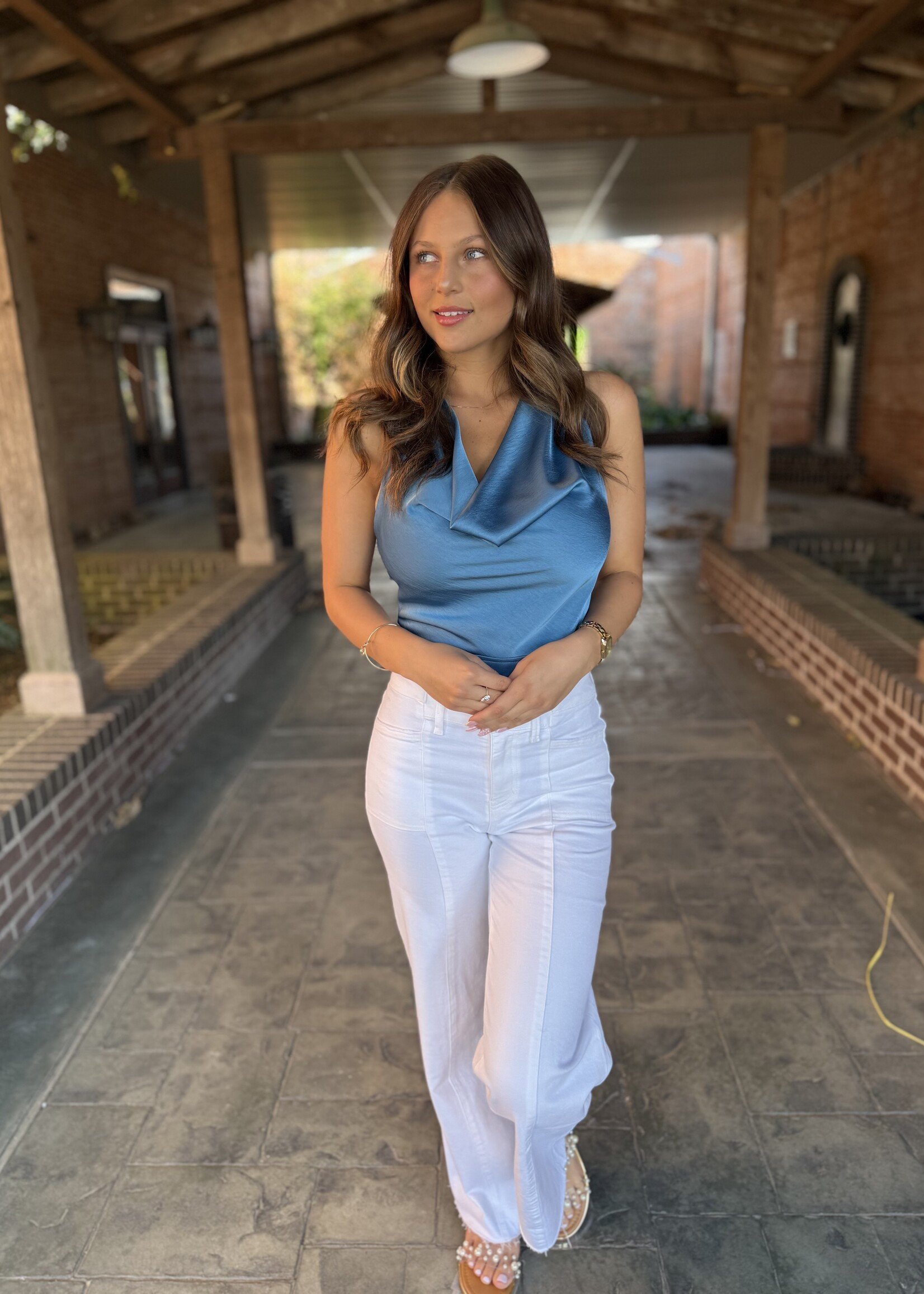 Vervet Optic White High Rise Stacked Waistband Wide Jeans