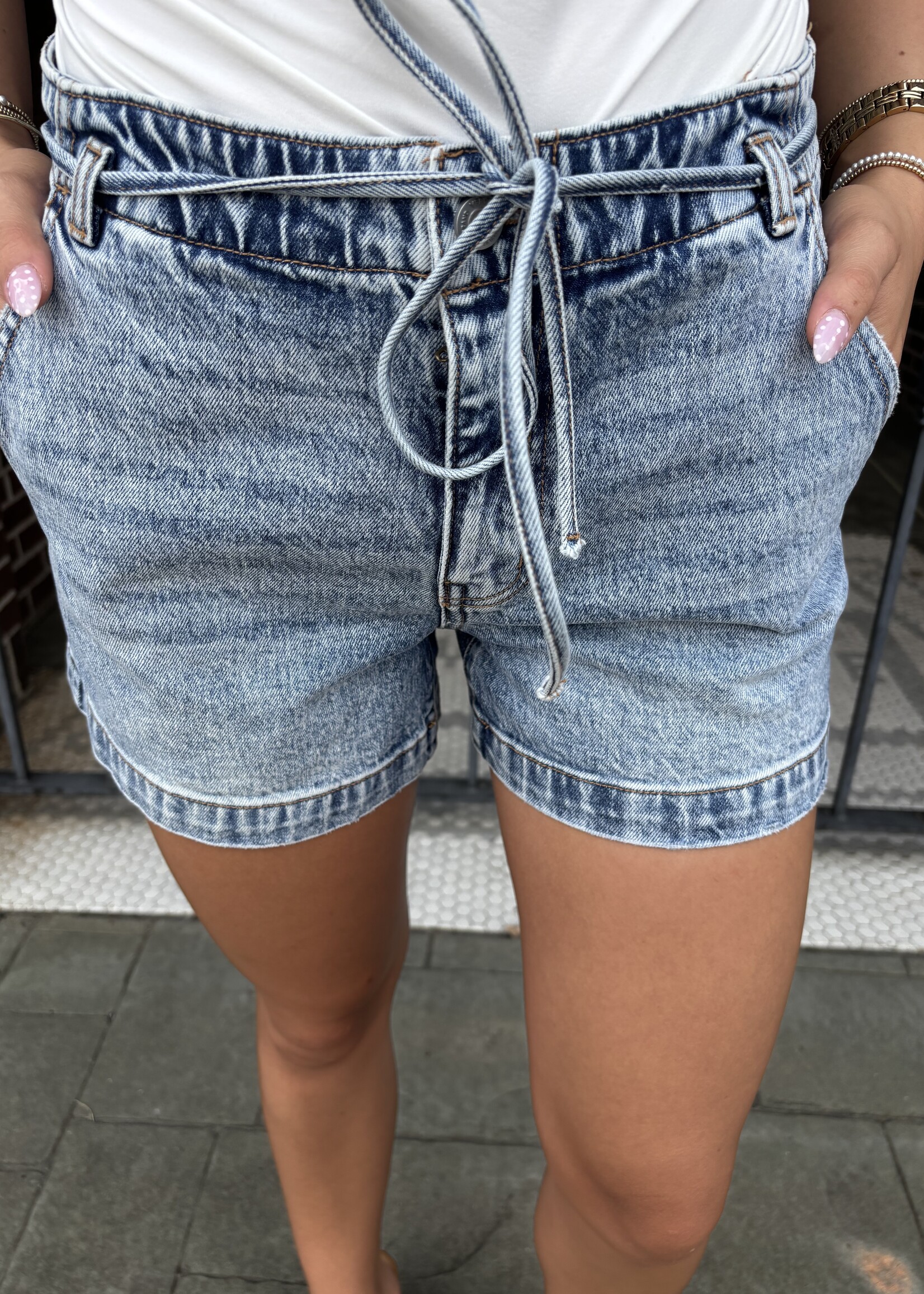 Vervet High Rise Waist Tie Denim Shorts