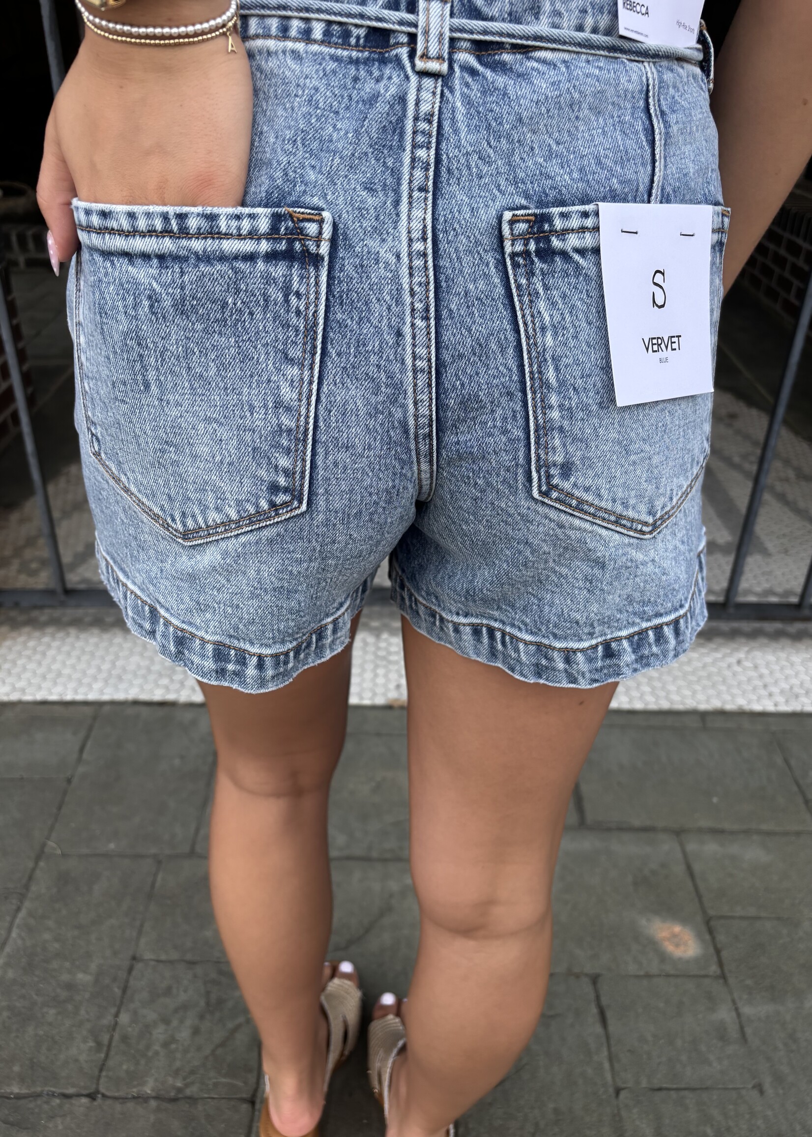 Vervet High Rise Waist Tie Denim Shorts