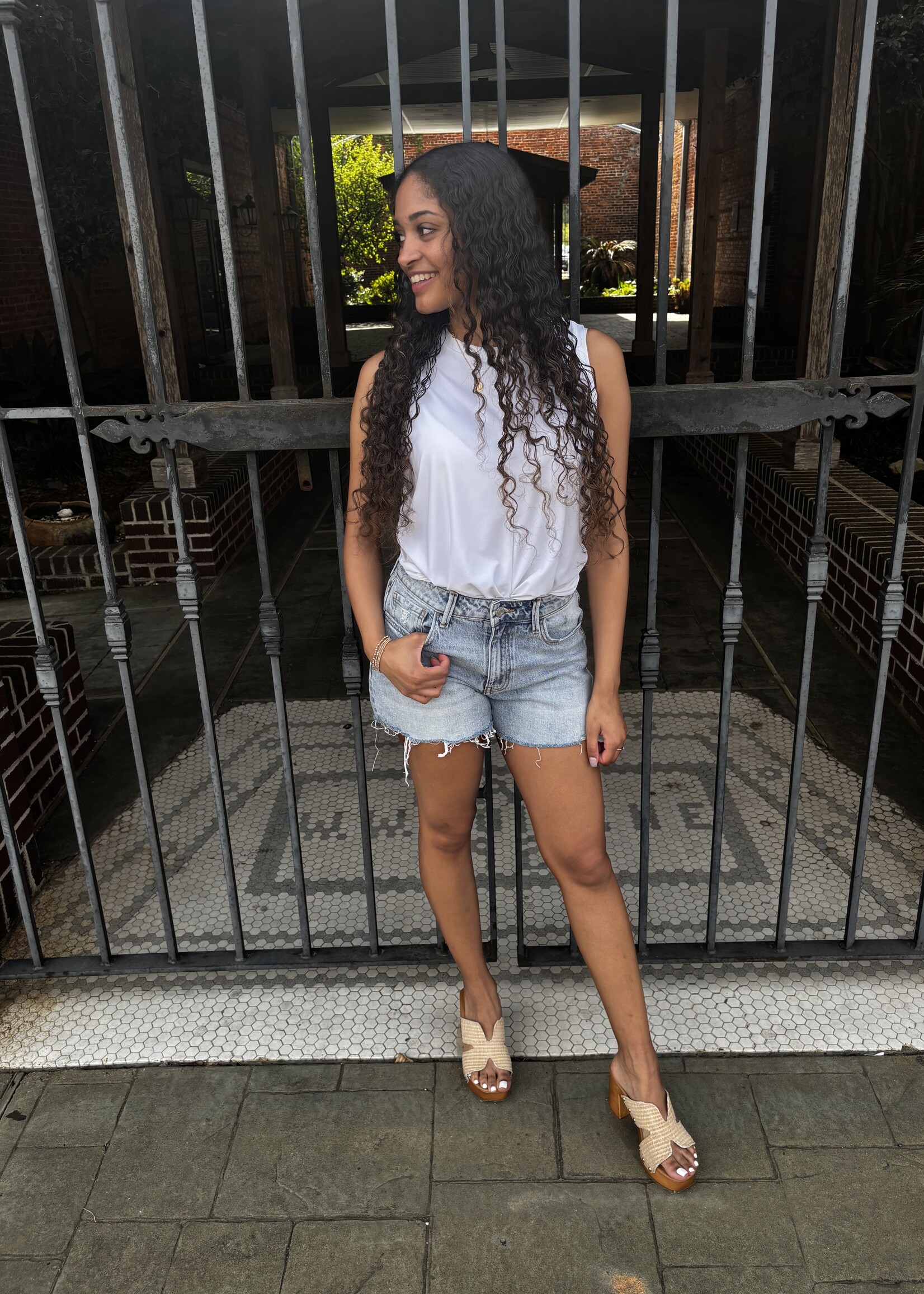 Vervet High Rise Distressed Denim Shorts