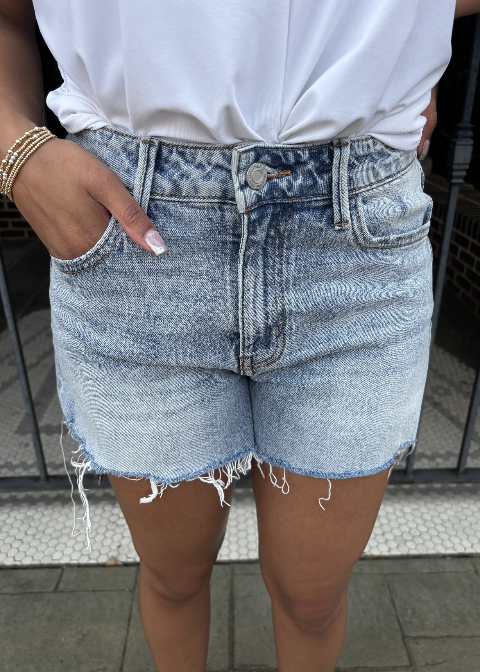 Vervet High Rise Distressed Denim Shorts