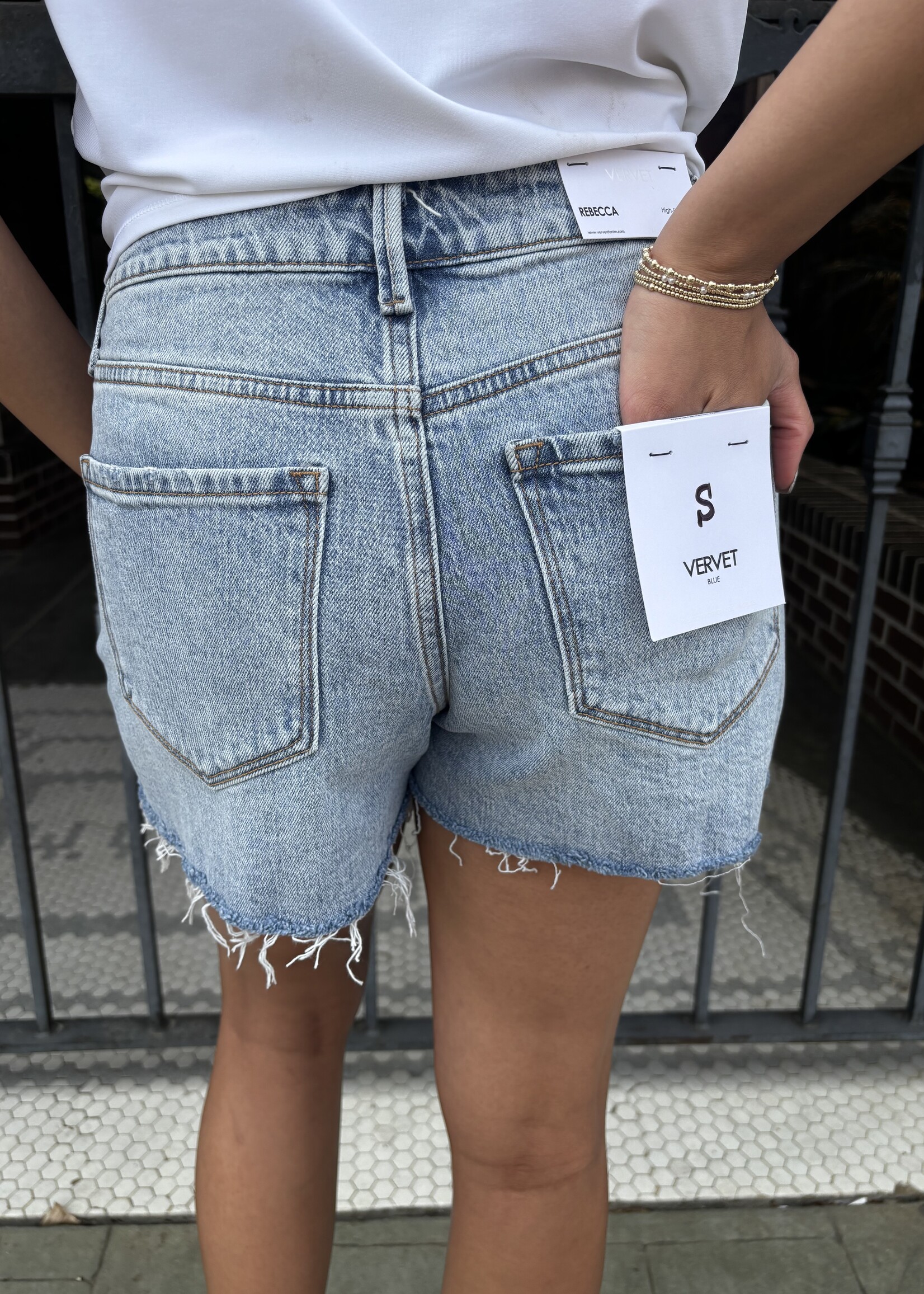 Vervet High Rise Distressed Denim Shorts
