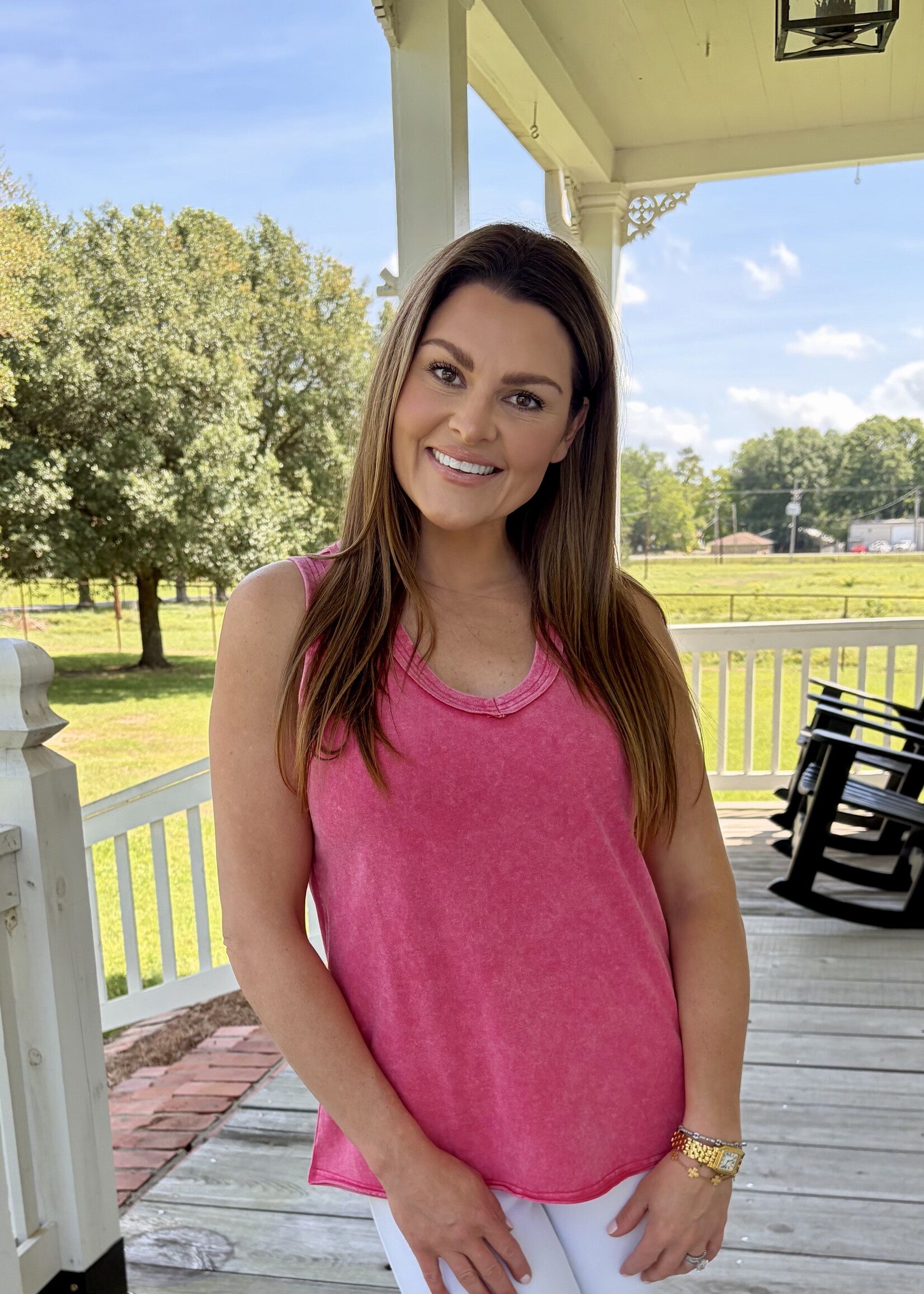 LA Society Red Mineral Wash V-Neck Tank