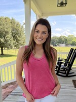 LA Society Red Mineral Wash V-Neck Tank