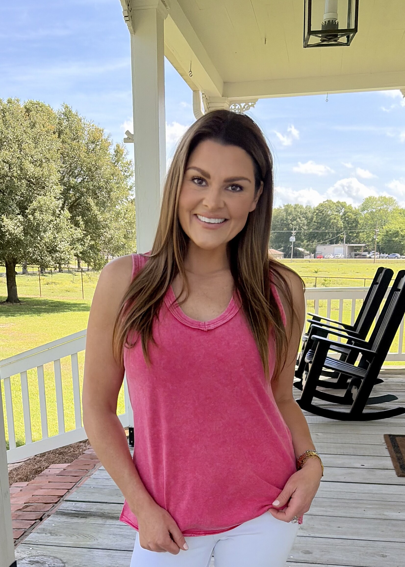 LA Society Red Mineral Wash V-Neck Tank