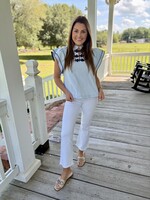 TCEC Blue Ruffle Layered Flutter Blouse
