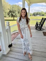 Rosa Clothing White Retro Paisley Print Collared Maxi Dress