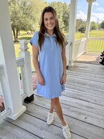 LA Society Blue Solid Snap Button Scallop Mini Dress