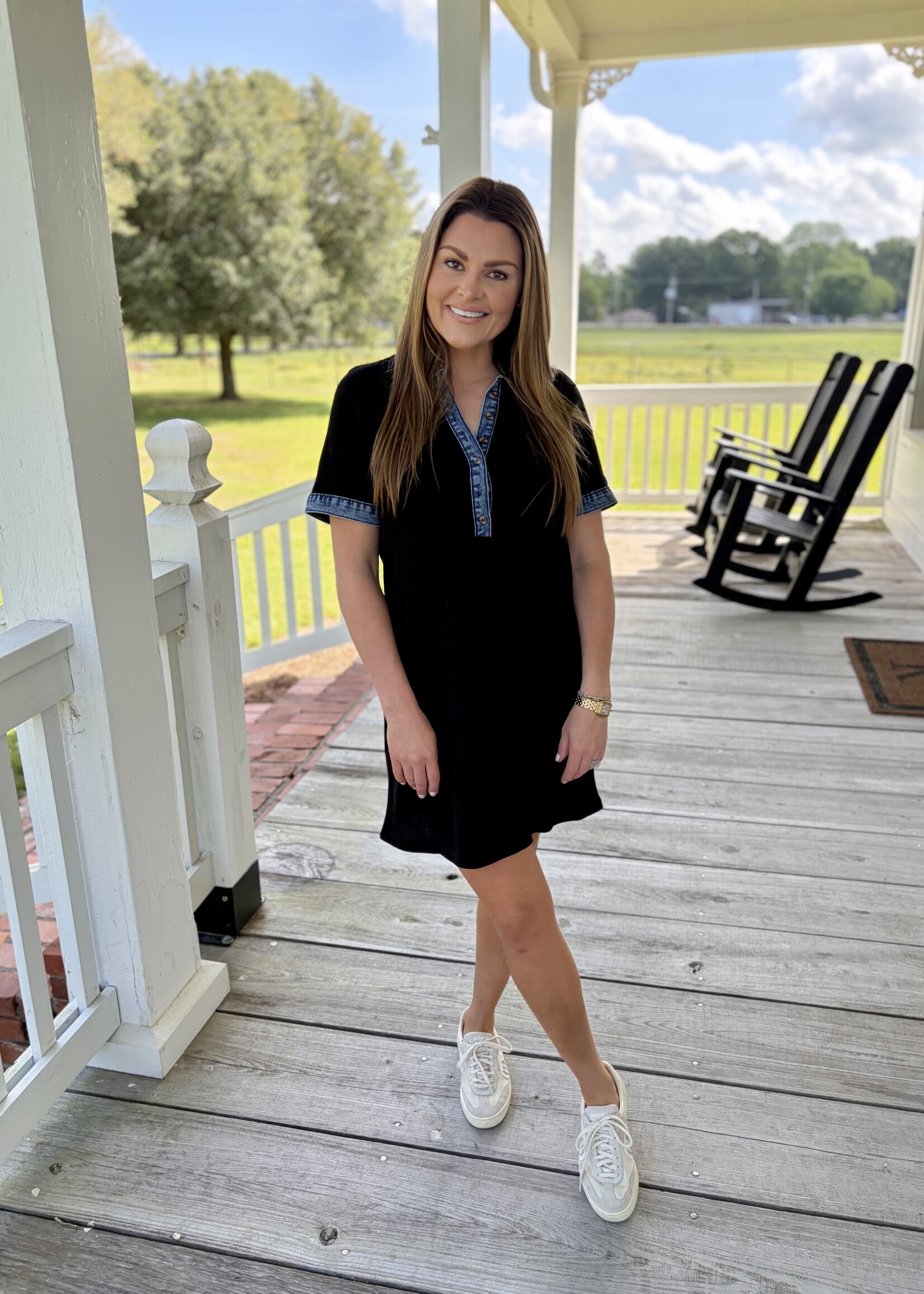 Little Daisy Closet Black Knit w/ Denim Trim Dress