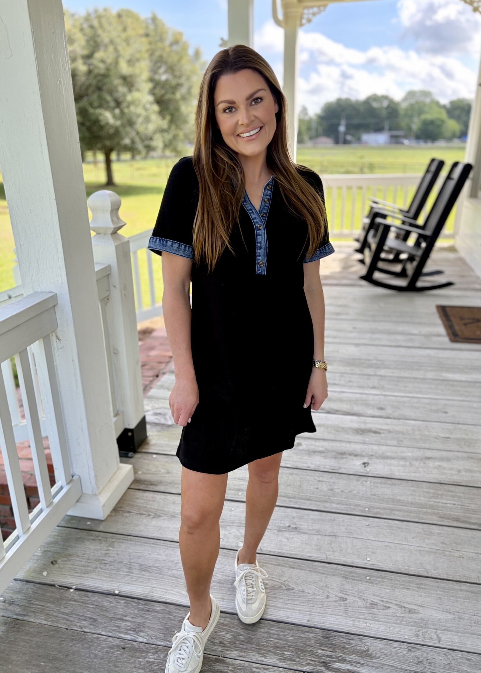 Little Daisy Closet Black Knit w/ Denim Trim Dress