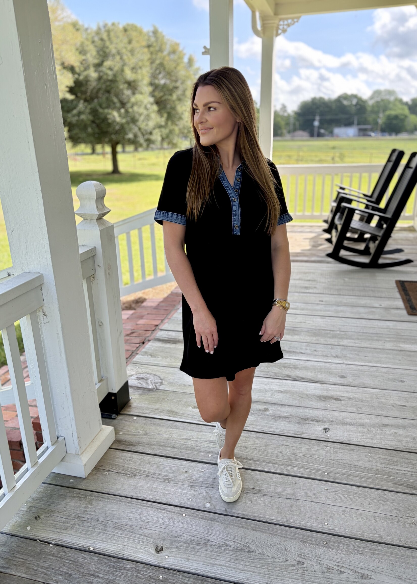 Little Daisy Closet Black Knit w/ Denim Trim Dress