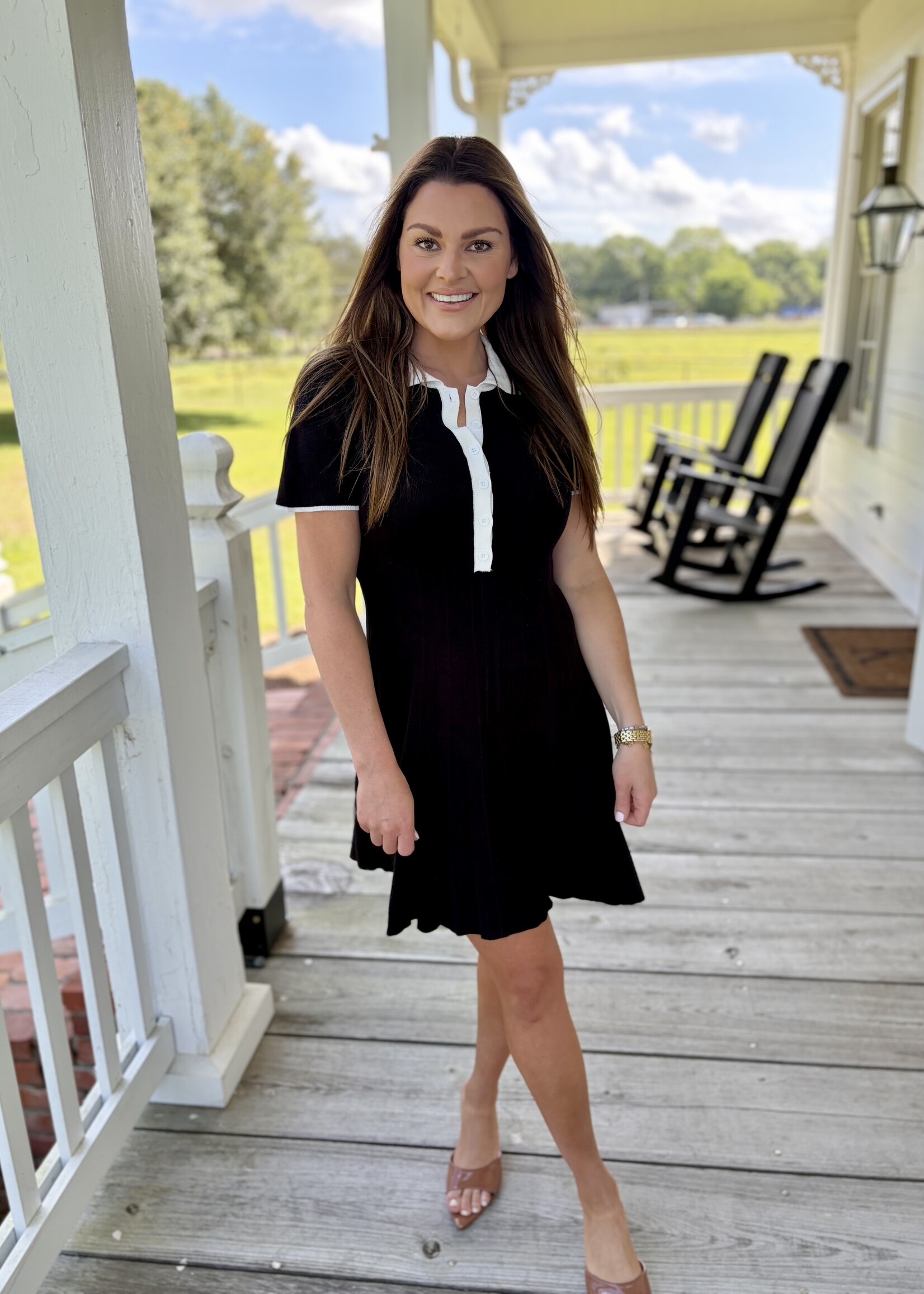 TCEC Black Polo Collar Detail Knit Mini Dress