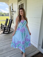 Rosa Clothing Blue Floral Pleated Maxi Dress