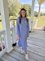 Rosa Clothing Blue Gingham Maxi Long-Sleeved Shirt Dress