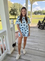 LA Society Blue Polka Dot Loose Tee Drawstring Short Set