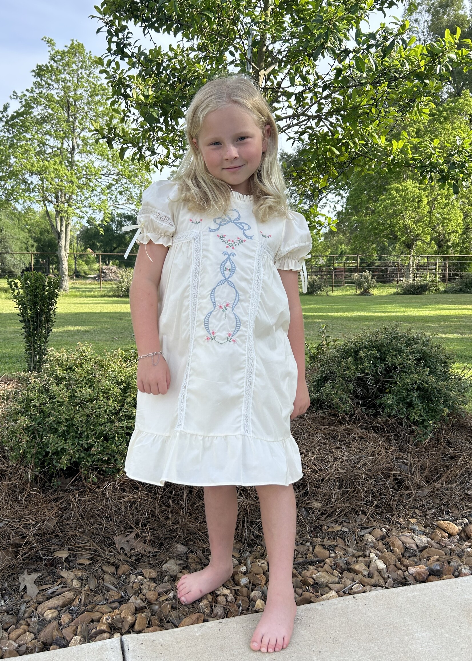 Rylee Faith Designs Embroidered Lace Girls Short Sleeved Dress