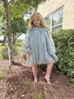 Rylee Faith Designs Blue & Green Puff Sleeve Tulle Girls Dress