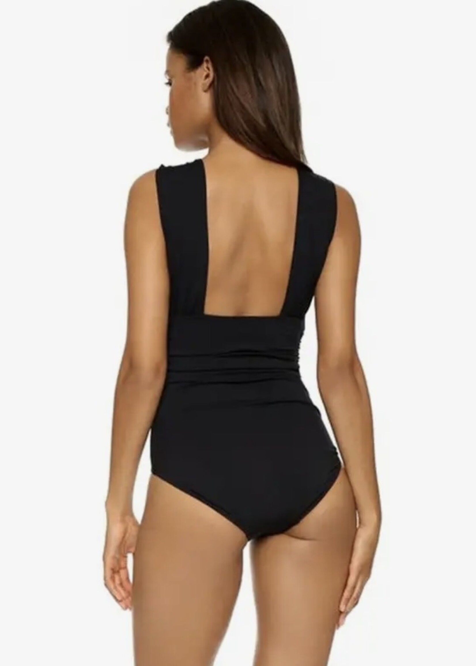 Dipped Soap Black V-Neck Cross One-Piece Swimsuit