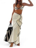 Dipped Soap White Color Block String Bikini w/ Cover Up