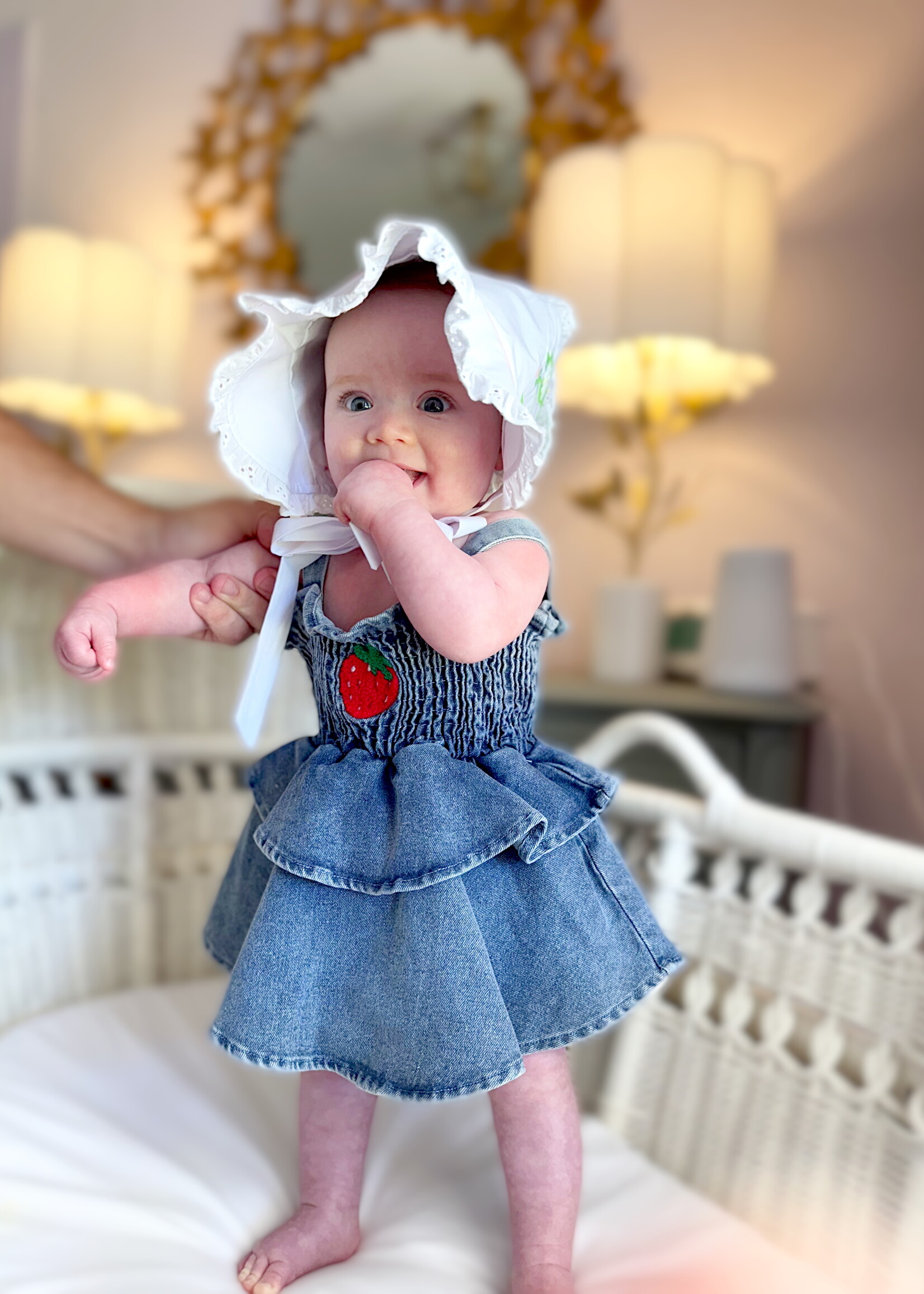 Rylee Faith Designs Strawberry Denim Baby Girls Romper