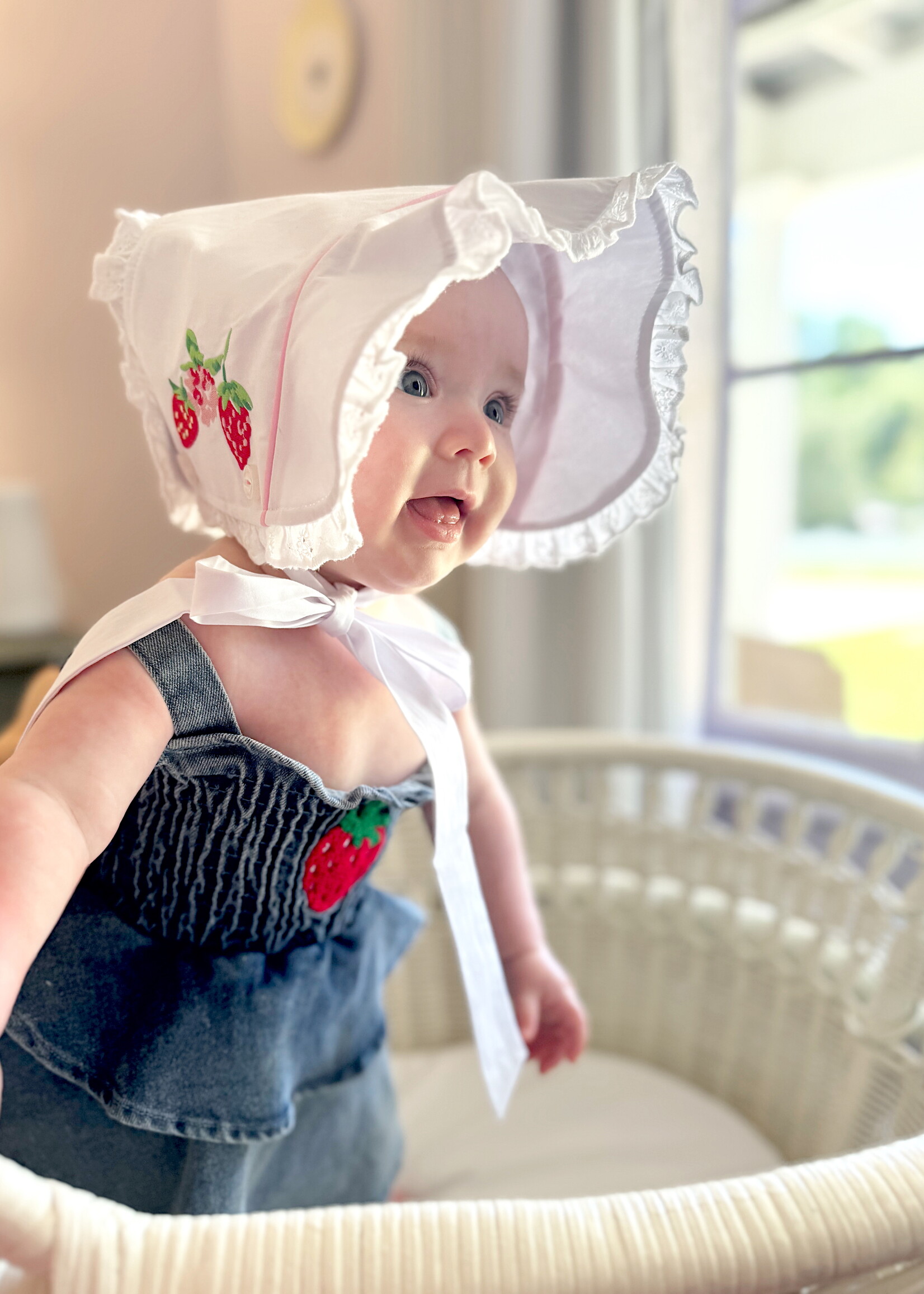 Rylee Faith Designs Strawberry Denim Baby Girls Romper