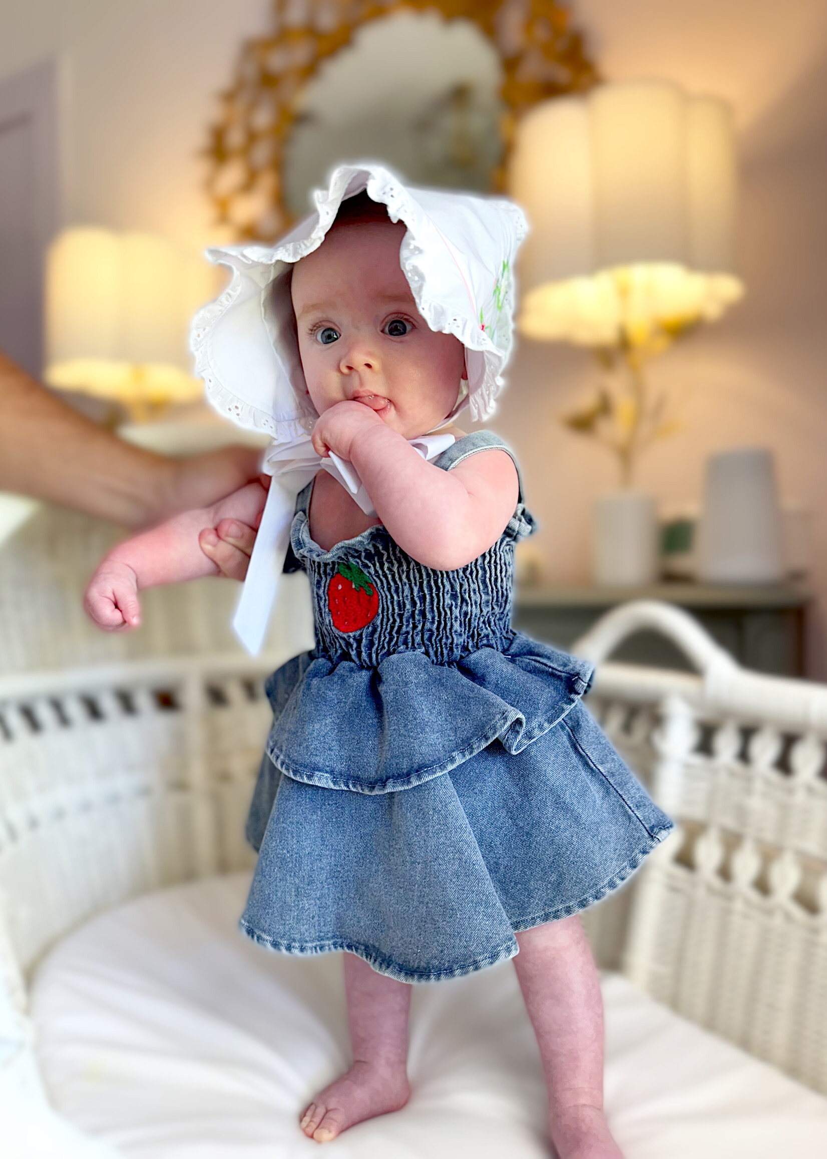Rylee Faith Designs Strawberry Denim Baby Girls Romper