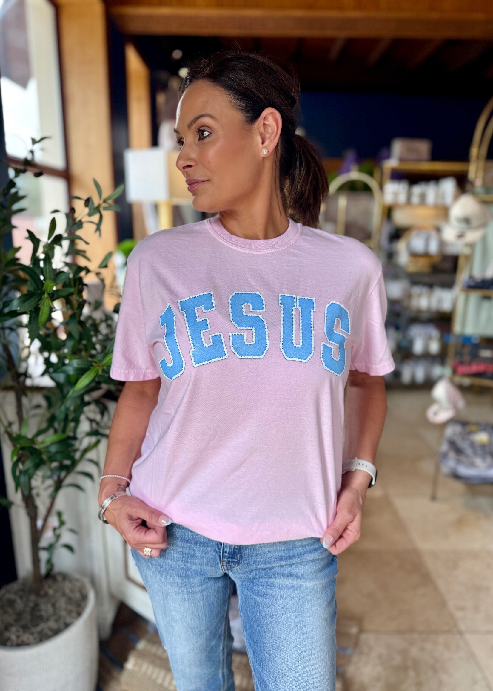 Bloom and Company Pink & Blue Jesus Tee