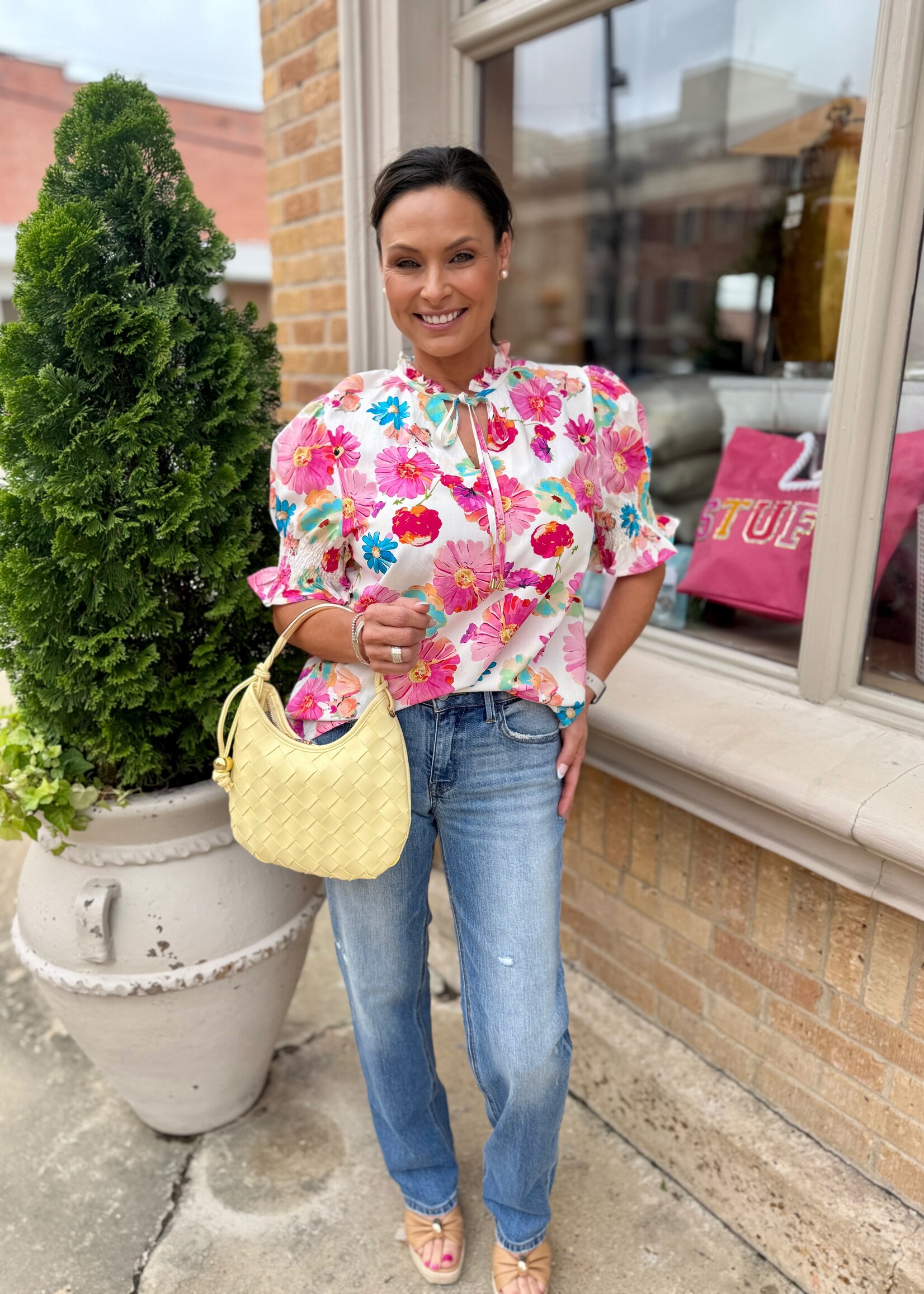 Aapparella Floral V-neck Front Tie Blouse