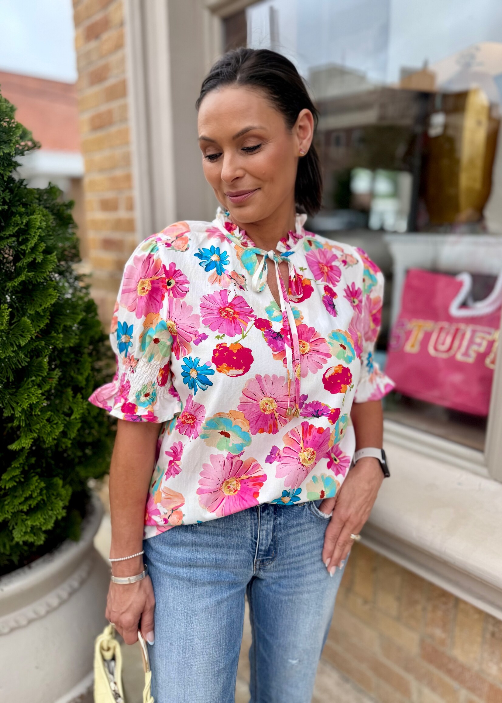 Aapparella Floral V-neck Front Tie Blouse