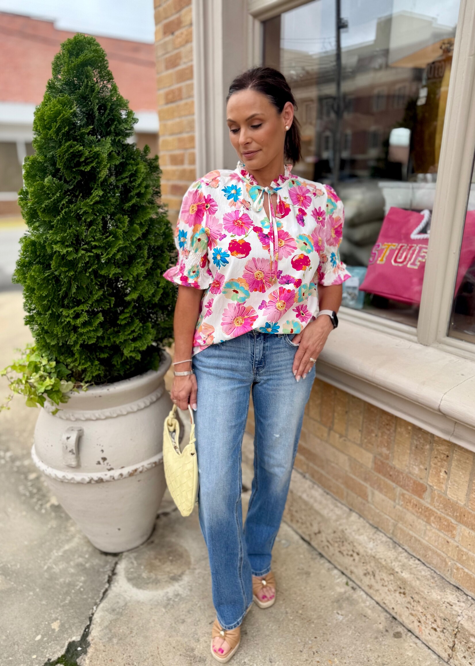 Aapparella Floral V-neck Front Tie Blouse