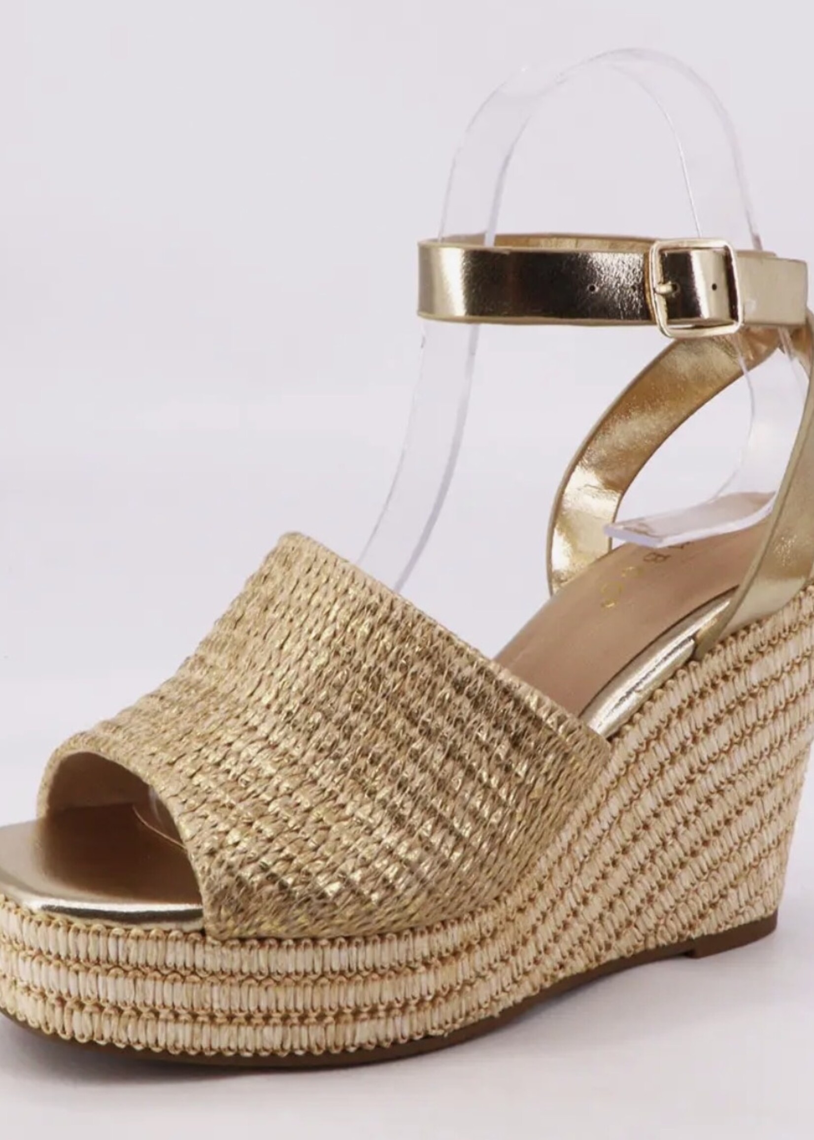 Bamboo Gold Ankle Strap Wedges