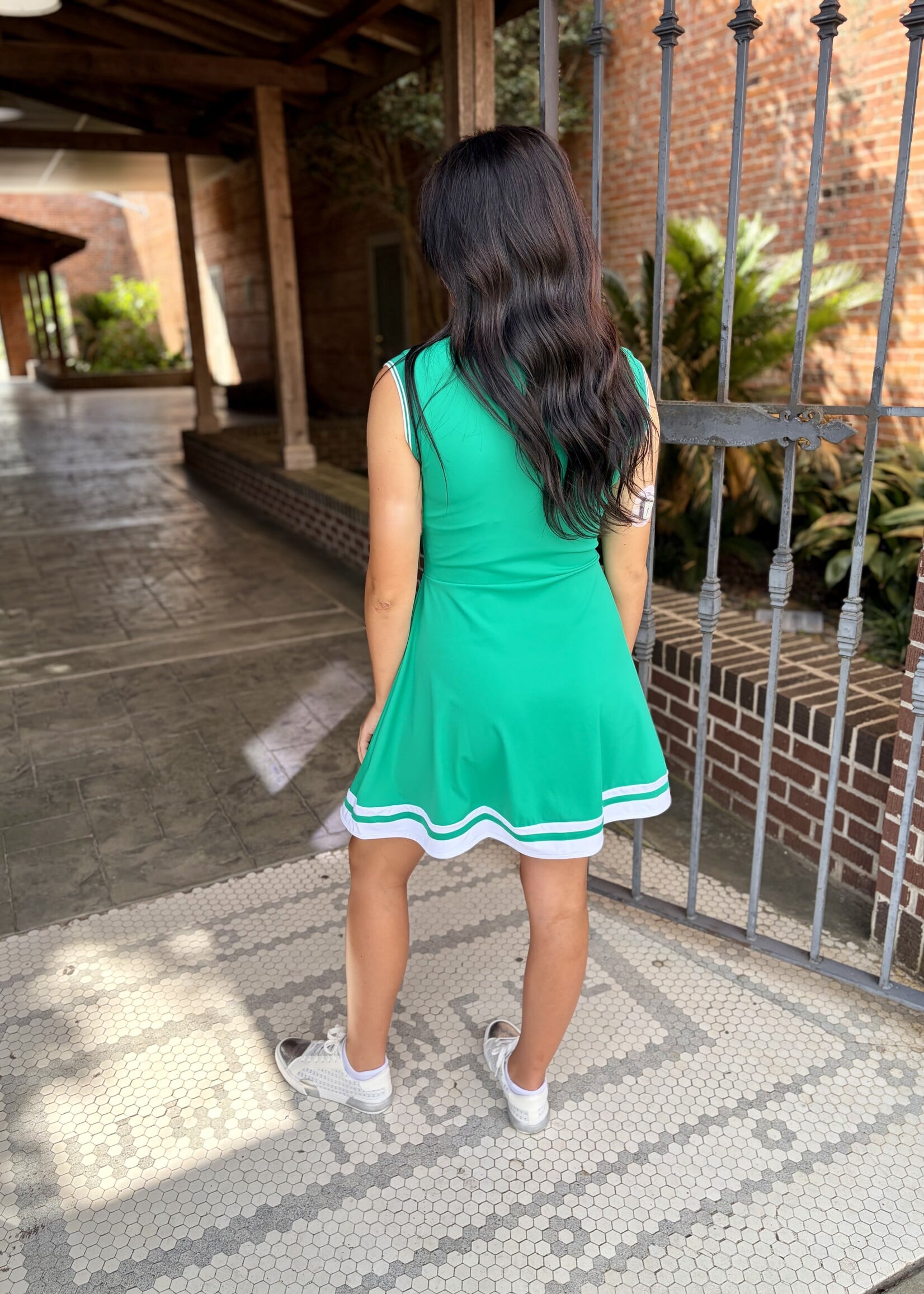 Bloom and Company Collared Green Tennis Dress Trimmed in White