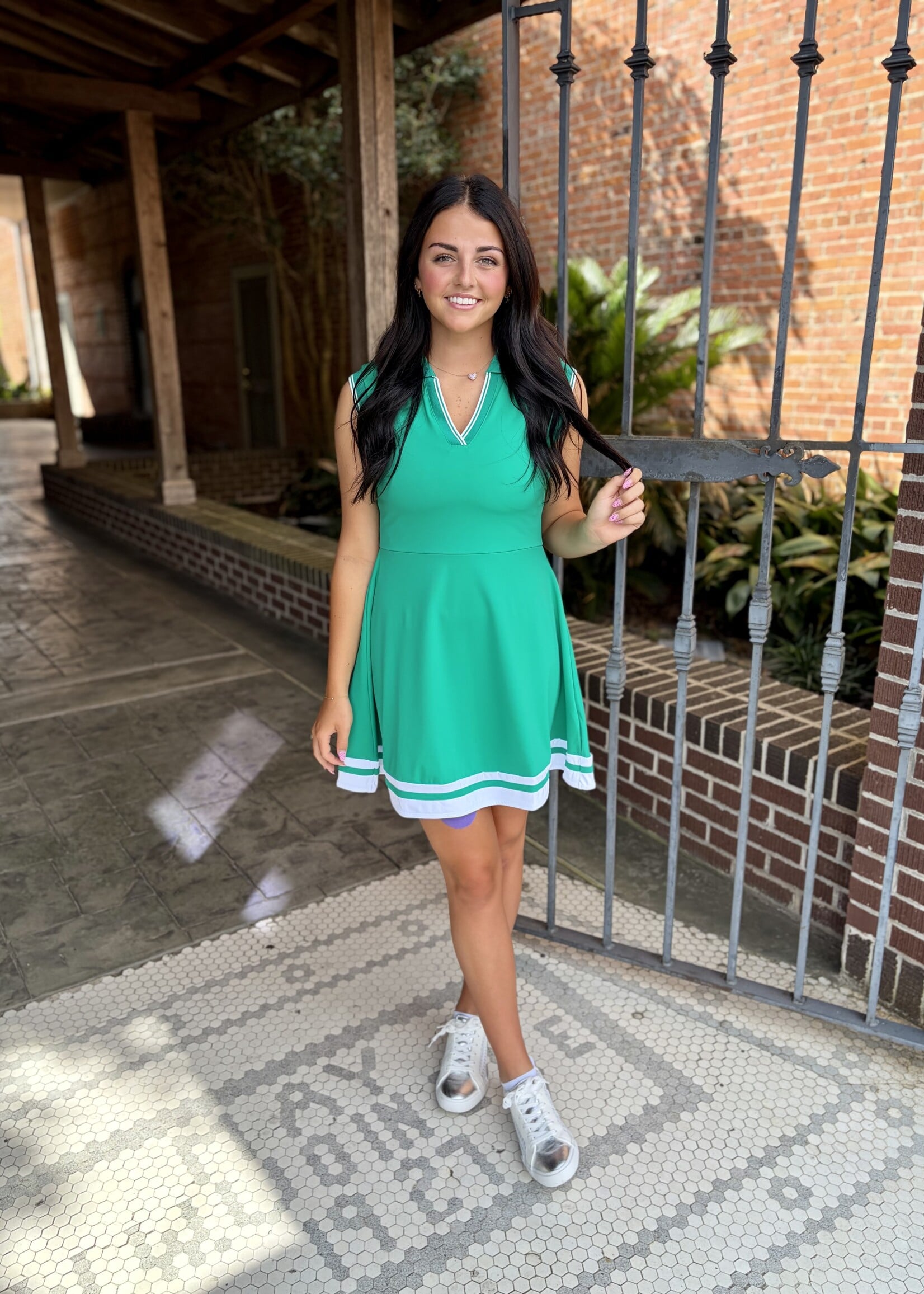 Bloom and Company Collared Green Tennis Dress Trimmed in White