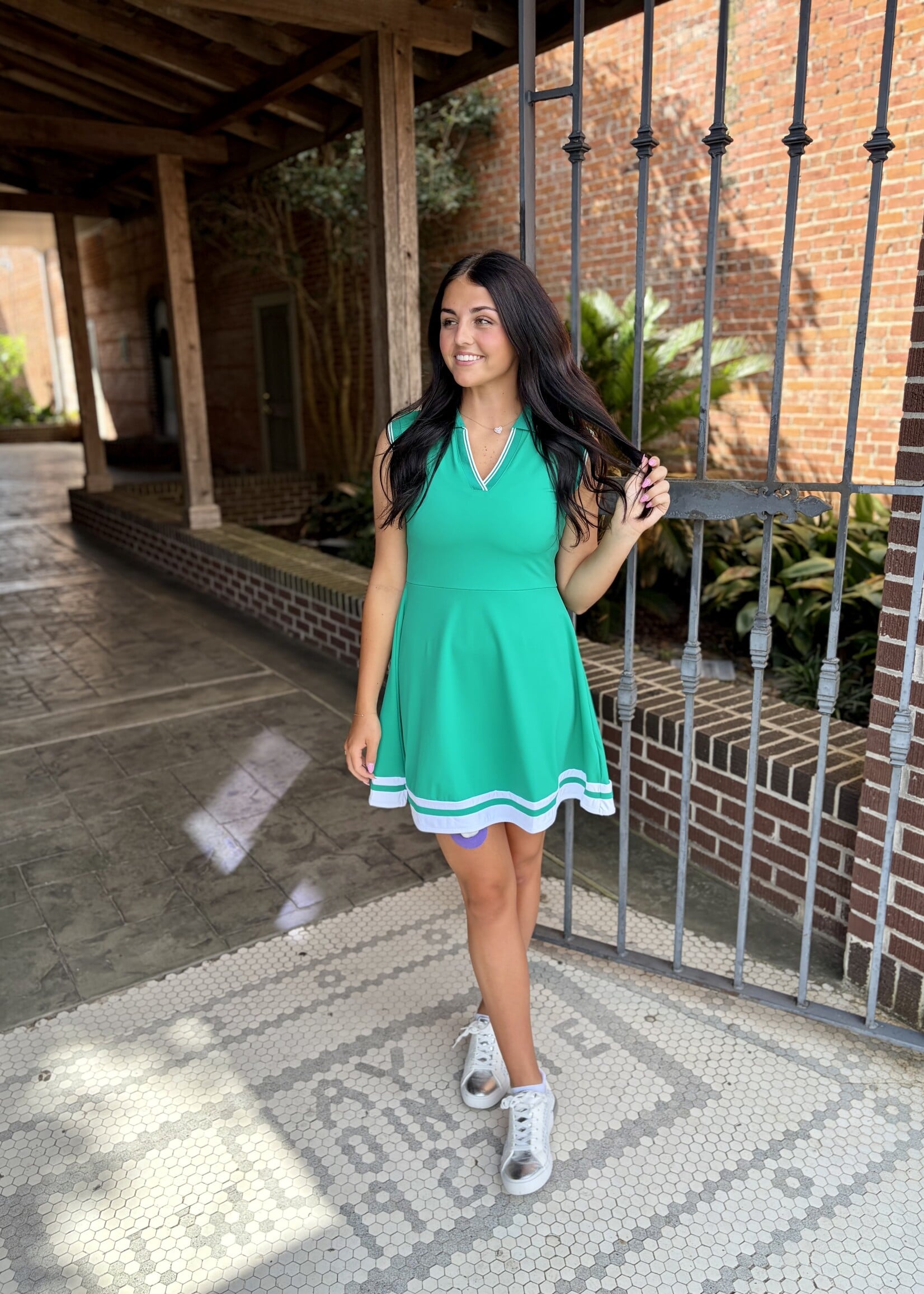 Bloom and Company Collared Green Tennis Dress Trimmed in White