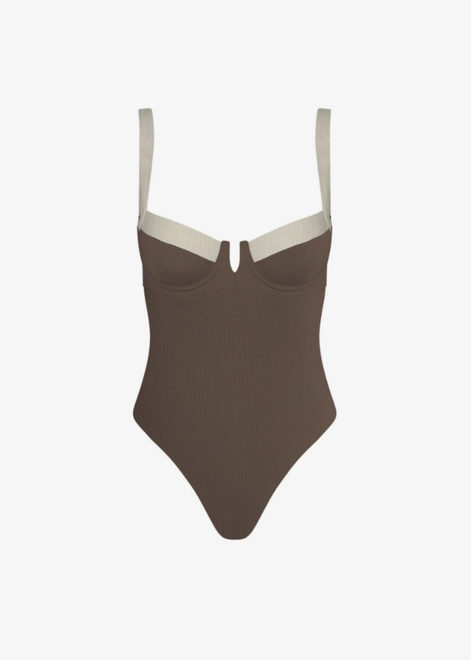 Sunday Brunch Taupe & Beige One Piece Swimsuit