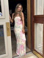Rosa Clothing Floral Strapless Neck Scarf Dress