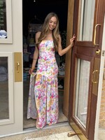 Rosa Clothing Colorful Floral Strapless Ruffle Dress