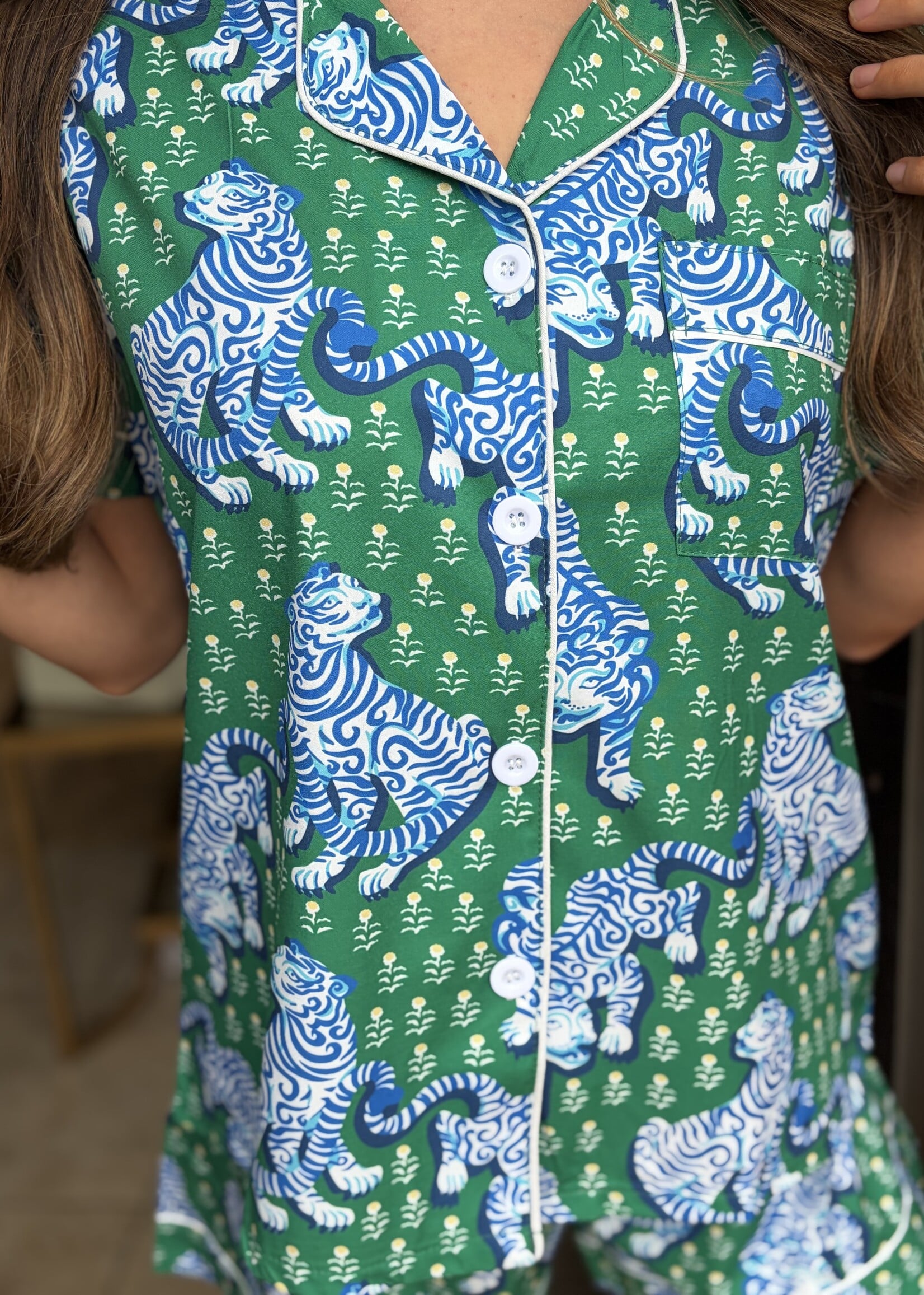 Rosa Clothing Green Tiger Short Sleeve Pajama Set