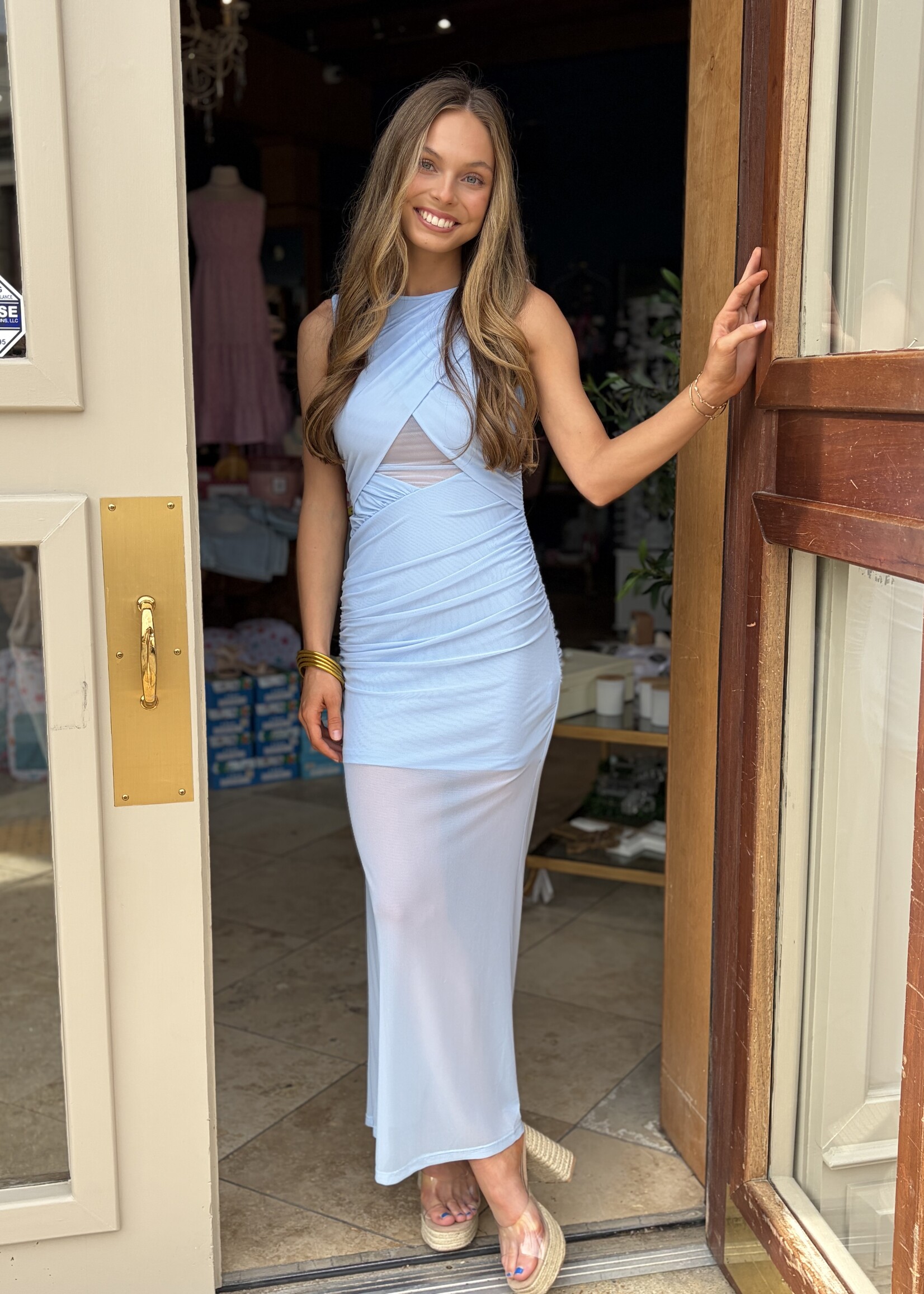 Bloom and Company Baby Blue Layered Sheer Bottom Dress