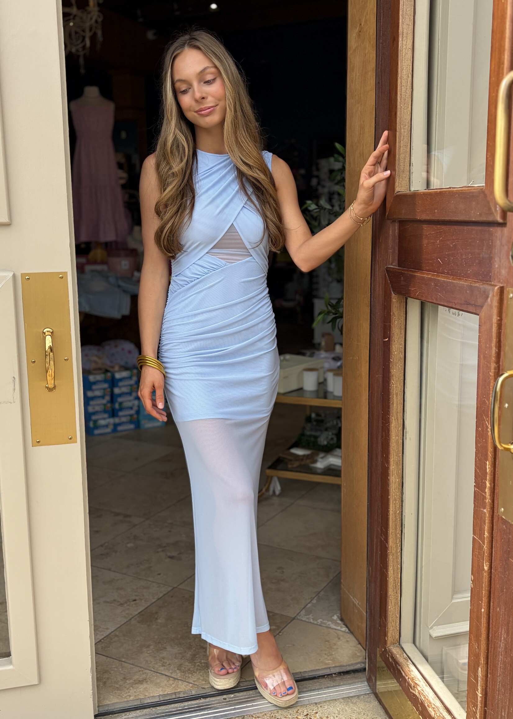 Bloom and Company Baby Blue Layered Sheer Bottom Dress