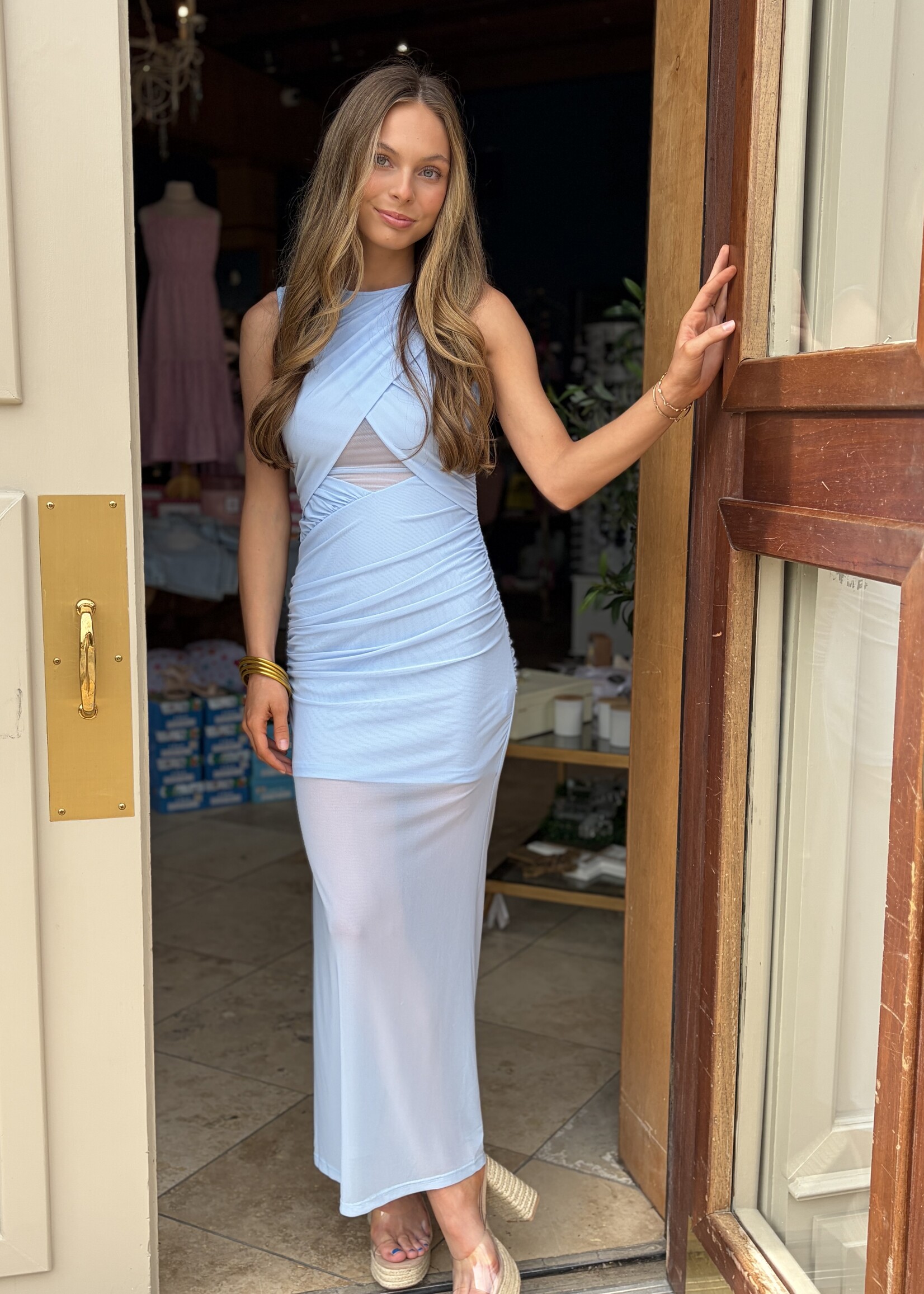 Bloom and Company Baby Blue Layered Sheer Bottom Dress