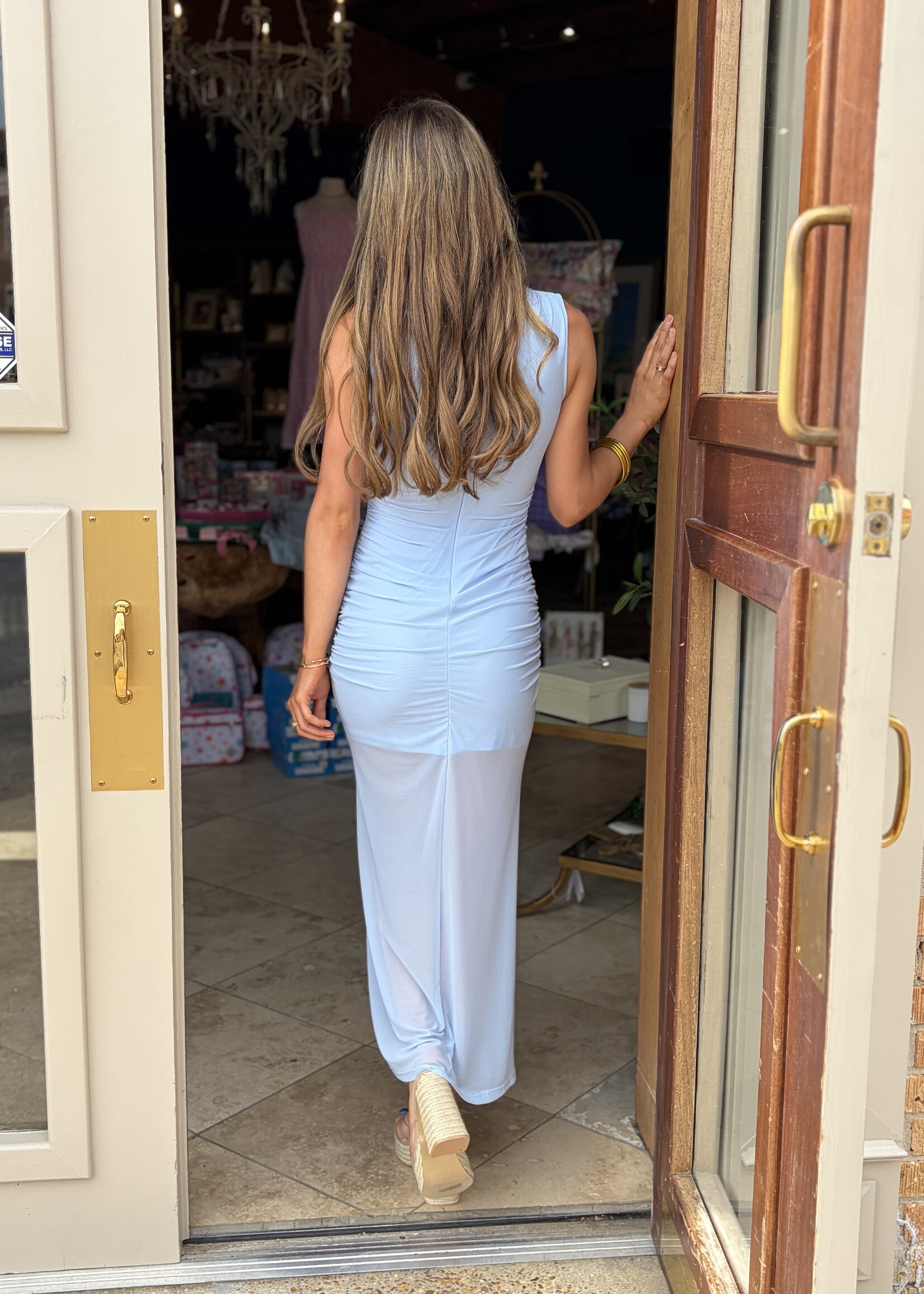 Bloom and Company Baby Blue Layered Sheer Bottom Dress