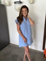 glam Blue Scallop V-Neck Mini Dress