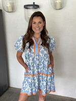 Rosa Clothing Blue Floral V-Neck Mini Dress